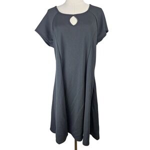 24seven Dress Womens Plus 2X Black Cap Sleeve Keyhole Comfort Midi Casual NWT